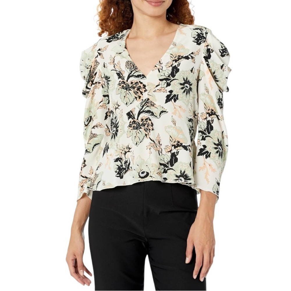 NWT DIANE VON‎ FURSTENBERG ISHA FLORAL PRINT SILK PUFF LONG SLEEVE BLOUSE